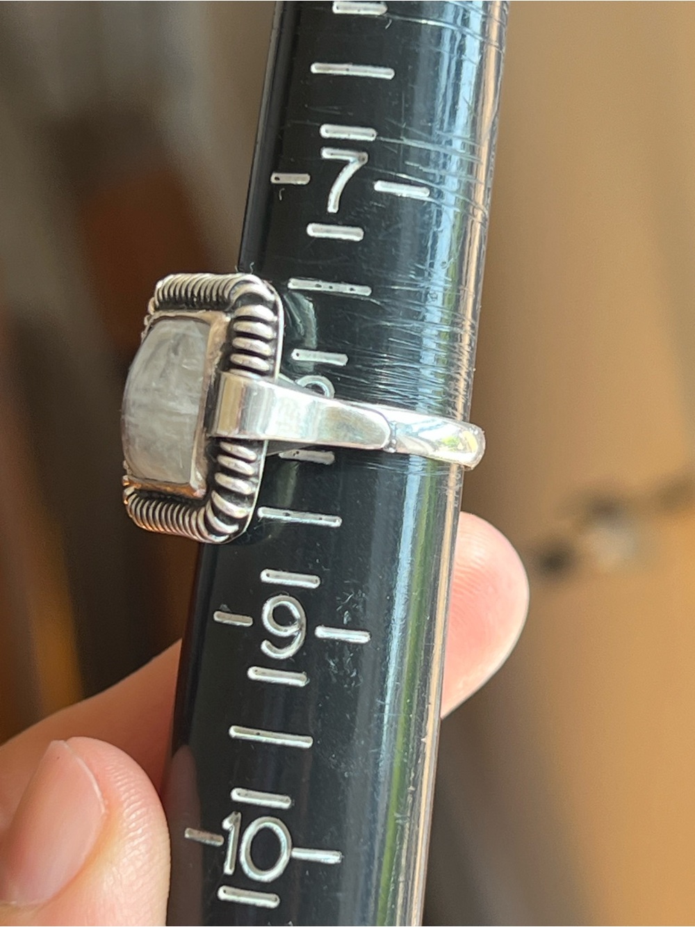 Moonstone Square Sterling Ring - Blue Flash - Picture 7 of 7